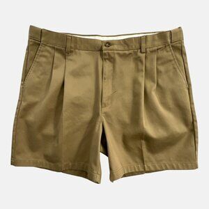 LL Bean Shorts Mens Size 40 Brown Natural Fit Pleated Chino Preppy Stretch Waist